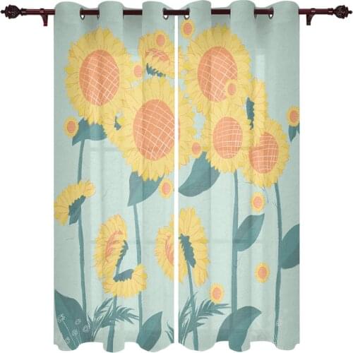 Sunflower Hand Drawn Living Room Kitchen Bathroom Curtains For Childrens Bedroom Window Decoration Hanging Cloth Curtains