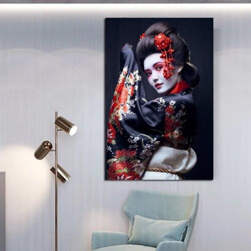 Portrait of Japanese Geisha Canvas Painting Figuer Wall Art Posters and Prints Living Room Home Decoration
