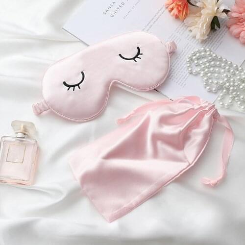1Pcs Pink Sleep Mask Silk Eye Blindfolde Sort Cute Bandage Cover With Bag For Travel Aid Nap Relax Women Men Fashion Health