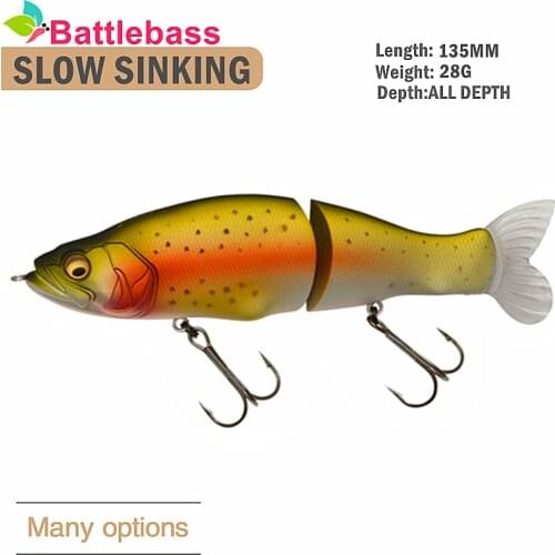 BATTLEBASS Top Fishing Lures 135mm 28G Jointed minnow Wobblers ABS Body with Soft Tail SwimBaits soft lure for pike and bass