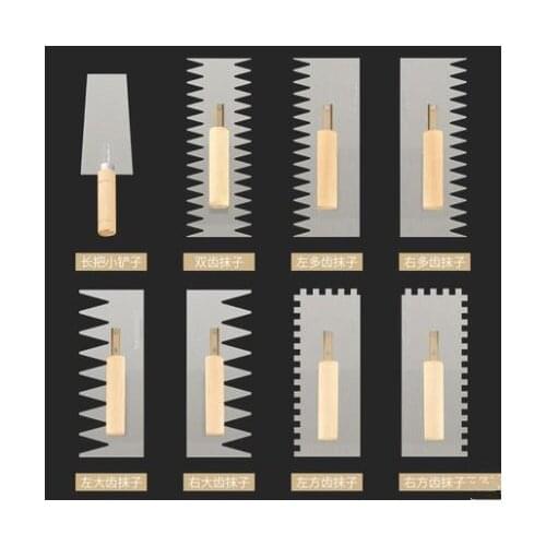 7pcs/set Multi-standard toothed trowel sawtooth trowel tile High quality steel wooden handle trowel bricklayer construction tool