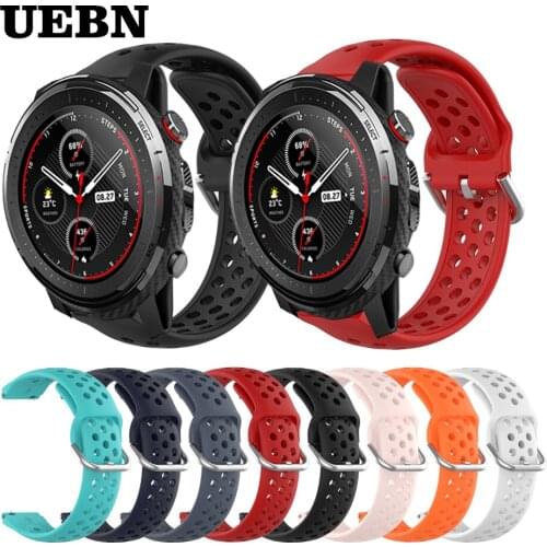 UEBN Sport Silicone Breathable Strap For xiaomi Huami Amazfit Stratos 3 Wristband for Amazfit GTR 47mm Bracelet Watchbands
