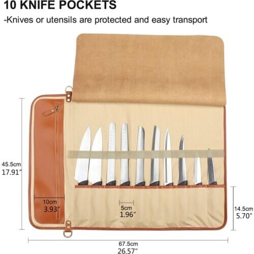 Chef Knife Roll Bag | Durable Knife Carrier Stores 10 Knives With Zipper