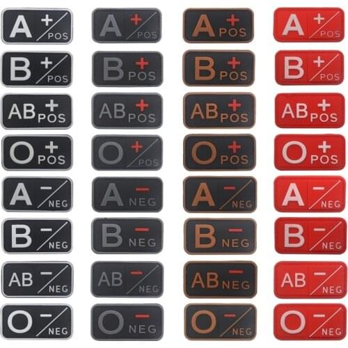 Tactical 3D PVC A+B+AB+O+ Positive POS A- B- AB- O- Negative NEG Blood Type Patch for clothing Military Rubber Badge Hook& Loop