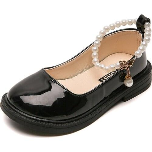 Baby Toddlers Kids Pearl Chain Shoes Girls Soft Leather Shoes Fashion Autumn Childrens Princess Dance Party Shoes G81