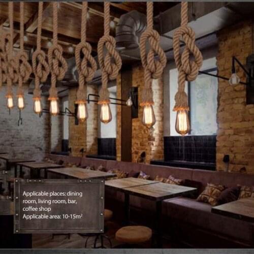 Vintage Hemp Rope Pendant Light Base E27 Retro Hanging Light For Loft Living Room Bar Home Decor 1/2/3 m Hemp Rope Chandelier