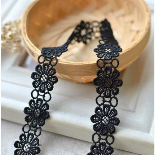 High Qualtiy 5 Meters/lot Hot Sale 2cm Width Black Flower Lace Daisy Venice Applique Sewing Trims