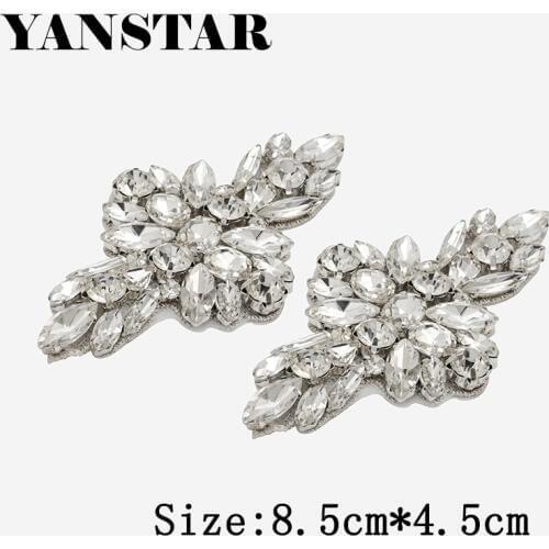 YANSTAR (30pcs) Wholesale Bridal DIY Rhinestones Appliques Patch Hand Rose Gold Crystal Sewing On For Bridal Dress Sash YS978