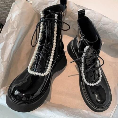 Women Modern Boots 2021 Autumn Winter Fashion Ladies Round Toe Low Heels Lace Up String Bead Shoes Female Ankle Short Boots