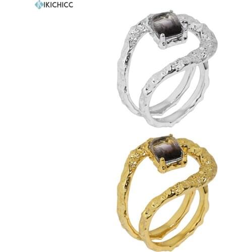 KIKICHICC 100% 925 Sterling Silver Gold Two line Resizable Ring Women Wedding Brown Jewelry Fine Jewels Geometric Irregular