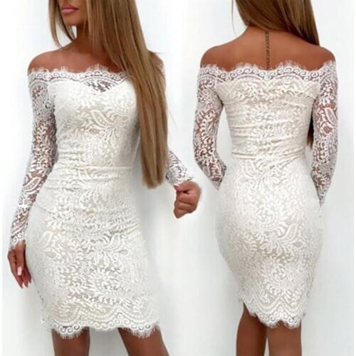New Summer Hot White Lace Strapless Party Dresses Bodycon Bandage Elegant Dress Ladies Formal Off Shoulder Mini Sexy Dresses