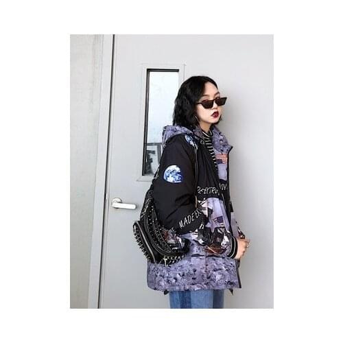 Winter street hip-hop hats, space astronauts, prints comfortable mens and womens same Parkas coats bf