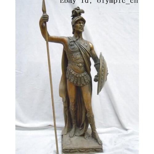 16" China brass copper carved west Art force Troy warrior Sculpture statue