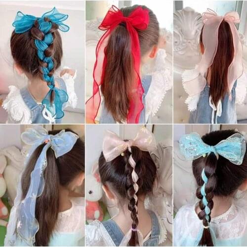 2021 New Children Cute Colors Lace Streamer Bow Oranment Hair Clips Baby Girls Loveky Barrettes Hairpins Kids Hair Accessories