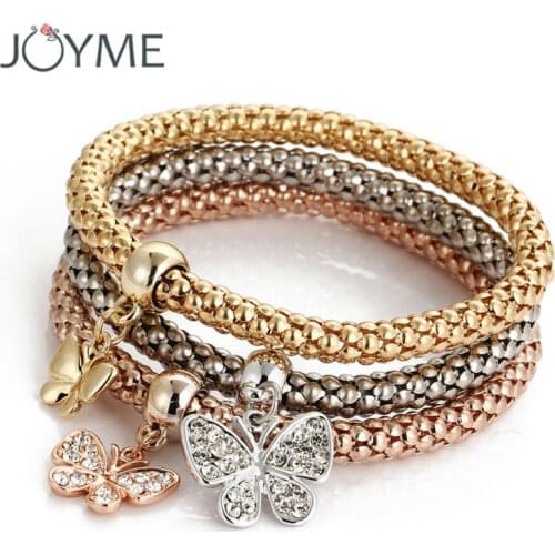 Aliexpress Hot Gold Bracelet Bangle 3pcs a Set Multi-layer Crystal Charm Women Bracelet Famous Brand Jewellery Plusera