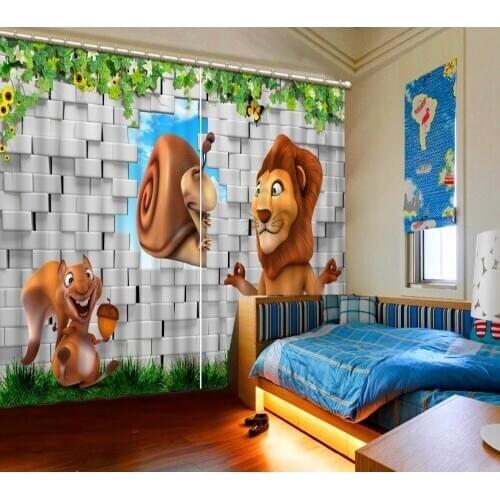 Animal 3d Curtains Blackout for Living Room Kids Bedroom Fabric brick curtains