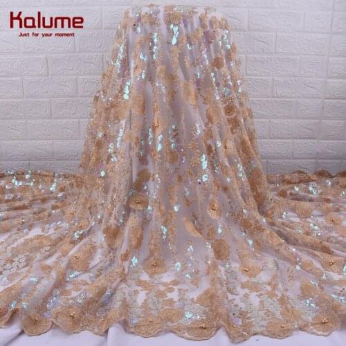 Kalume Sequins African Lace Fabric Embroidery French Mesh Lace Fabric High Quality Nigerian Tulle Lace Fabric For Party Sew 1956