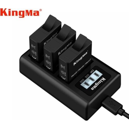 KingMa For GoPro Hero5 Hero6 Hero7 Battery with 3 Hole Ports LCD Display Charger Kits for Go Pro Hero 8 7 6 5 Black Accessories