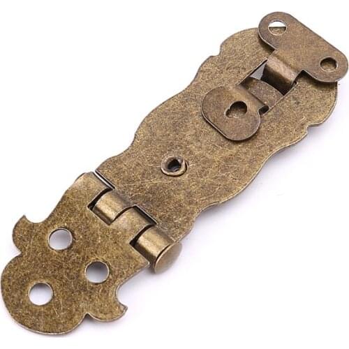 Bronze Tone Wooden Box Toggle Lock Vintage Metal Buckle Antique Hasp Latch