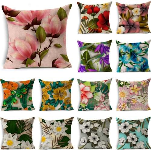 WZH Flower Linen Cushion Cover 45x45cm Linen Decorative Pillow Cover Sofa Bed Pillow Case