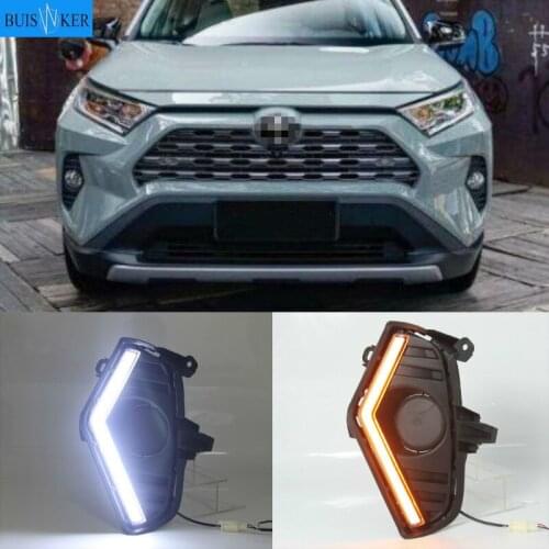 For Toyota RAV4 2019 2020 Yellow Turn Signal Function Waterproof ABS 12V Car DRL LED Daytime Running Light With Fog Lamp Hole