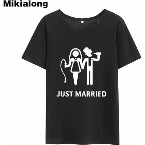 Mikialong Just Married Graphic Funny T Shirts Women 2018 O-neck Loose Cotton Tee Shirt Femme Tumblr Casual Women Tshirt Tops