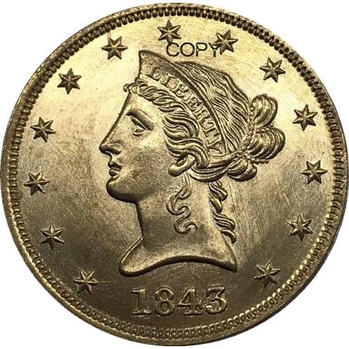 United States Of America 1843 Liberty Usa 10 Dollars Metal Brass Gold Coin Collection Replice Souvenir Copy Coins