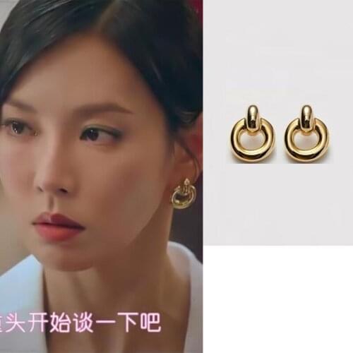 Korean Drama Penthouse Fashionable new Korean retro bright Round Earrings high quality elegant Sweet girl Trendy Lovely Earringa