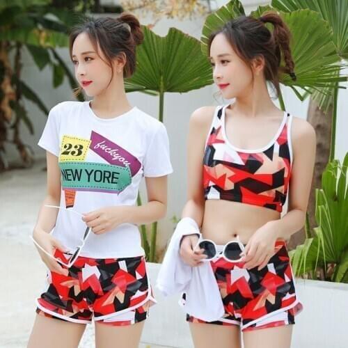 Swimsuit Women Bikini Three-Piece Boxer Skirt Sexy Small Bust Gathering Belly Covering Hot Spring Swimsuit Wholesale 665855