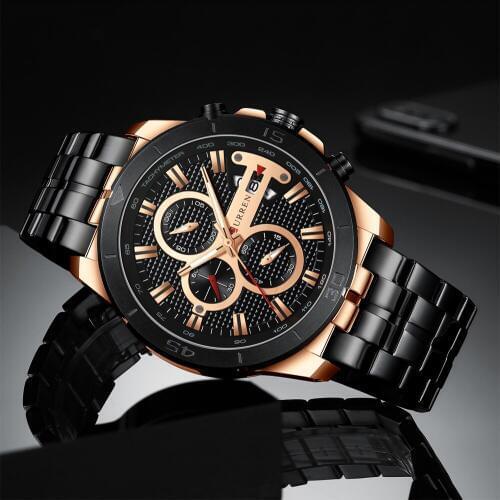 2019 Hot Sales Curren Mens Quartz Watches Men Stylish Business Dress Black Stainless Steel Strap Male Sport Chronograph Clocks