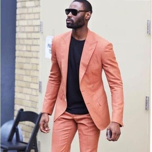 Two Buttons Peaked Lapel Men Suits 2Pieces (Jacket+Pants+Tie) Latest Designs Custome Homme Tuxedos Handsome Slim Blazer