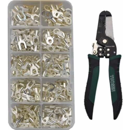 440PCS Boxed Terminal Tin-Plated Brass Connector Terminal Open Lugs OT/UT Crimp Terminals Copper Nose Wiring Fork Set