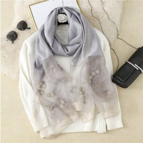 New Silk Wool Scarf Clover Embroidered Women Shawls And Wraps Lady Travel Pashmina High Quality Winter Neck Scarves Whosale
