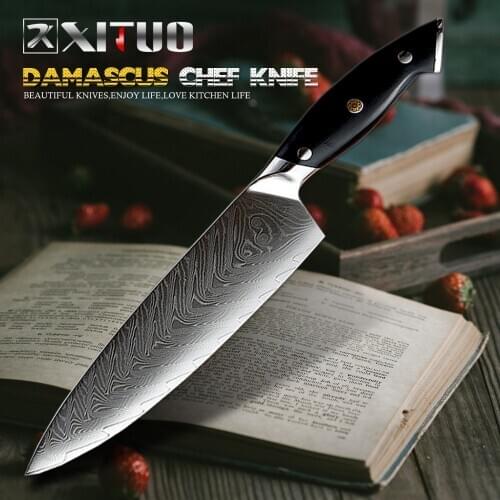 XITUO 7.5 inch Damascus Steel Chef Knife Nakiri Cleaver Santoku Knife Handmade Steak Beef Sushi Meat Slicing Knife Gadget Gift