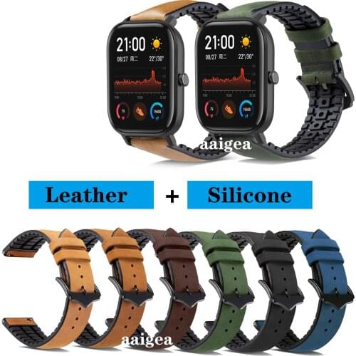 20mm 22mm Genuine Leather Silicone Watch Strap Band for Huami Amazfit GTS 2e GTS2 mini for Huami Bip Lite S U /Neo Wristband