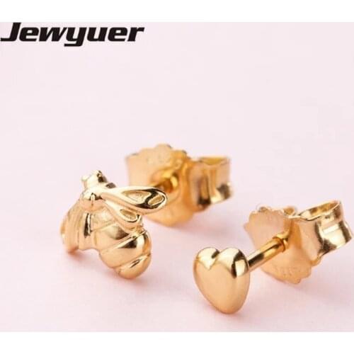 Memnon 2018 Spring Heart and Bee Stud Earrings for women 925 sterling silver love earring silver brinco fine jewelry ER0108