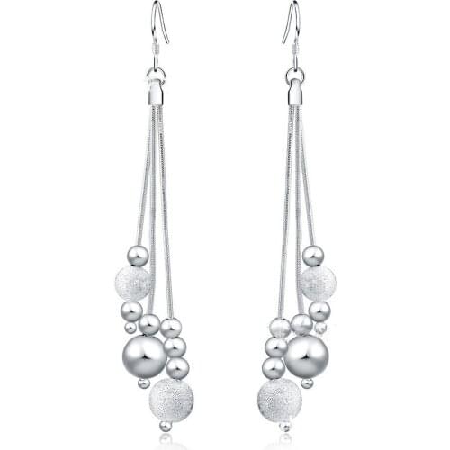 925 sterling silver exquisite fashion jewelry three-line multi-bead earrings tassel earrings ladies jewelry wedding party gifts