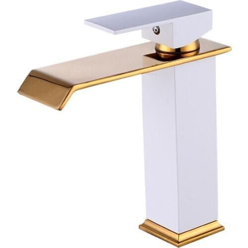 Bathroom Basin Faucet White and Gold Finished Sink Mixer solid copper Waterfall Faucet Hot and Cold Tap Sink Taps Basin Faucet