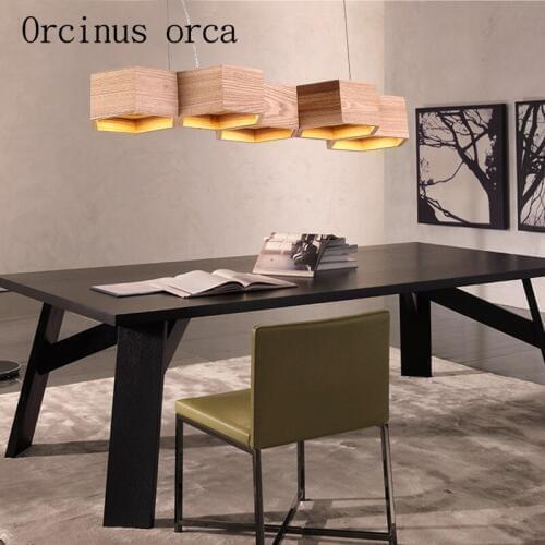 Modern minimalist art chandelier living room dining room LED wood chandelier front long shaped decorative Chandelier