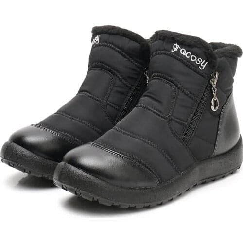 Warm plush winter boots womens black mid calf booties ladies waterproof snow fur shoes mother leisure autumn footwear