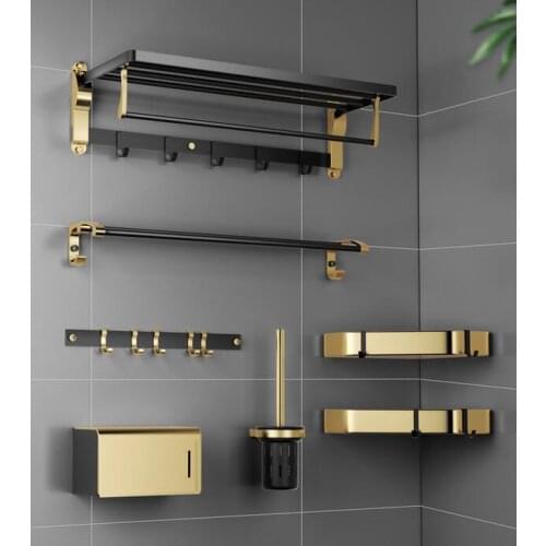 Towel bar non perforated towel rack toilet rack wall hanging space aluminum bathroom rack wall storage