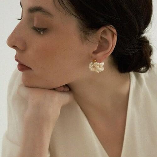 VSnow French Vintage Multi Natural Pearls Earrings for Women Ladies Gold Alloy Freshwater Pearl Beaded Dangle Earrings Jewelry