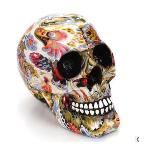 Creepy skull skull decoration Creative head colorful flower painting Desktop furnishing articles Halloween gifts