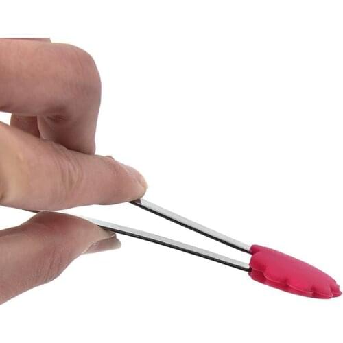 1PCS Random Color Stainless Steel Kitchen Tongs Small Cute Food Tongs Non-slip Silicone Tip Tongs Small Kitchen Tongs