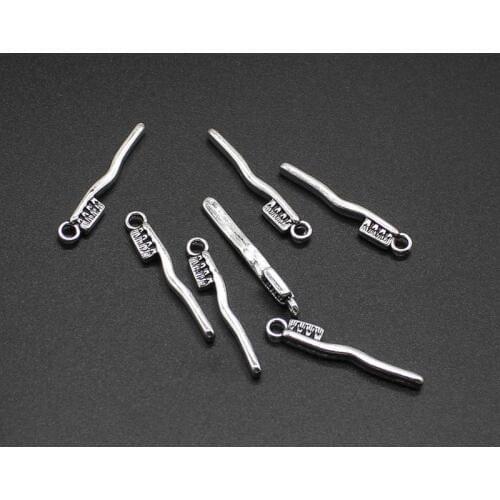 10 pieces of dentistry jewelry toothbrush charm, Tibetan silver pendant antique jewelry handmade DIY craft manufacturing