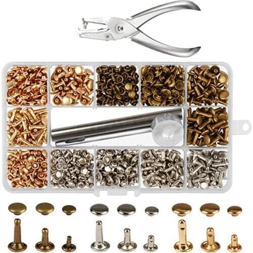 300pcs Double Rivet Cap 3 Size Repair Tool and Fixing Tool Kit with Two Flush Hole for Decoration Crafts, Jeans, Belt