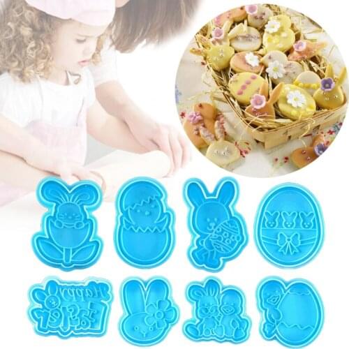 4Pcs Easter Bunny Plastic Baking Mold Kitchen Biscuit Cookie Cutter Pastry Plunger 3D Die Fondant Cake Decorating Tools