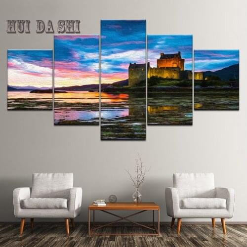 5 Panel impression Van ancient castle scenery canvas oil painting printed on canvas wall art decoration picture no frame