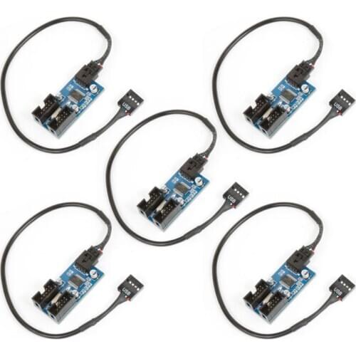 5pcs XT-XINTE Motherboard USB 9Pin Interface Header Splitter 1 to 2 Extension Cable Adapter 9-Pin USB2.0 HUB Connectors