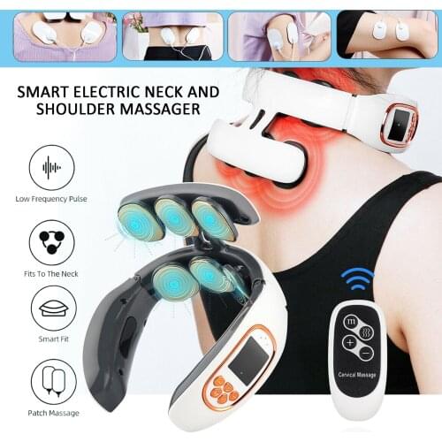6 Head Neck Intelligent Wireless Cervical Massager with 2 Electrodes Pads Heating Vibration Massage Health-Care Pain Relief